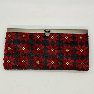VTG Handmade Counted Cross Stitched Black&Red Poinsettia Women’s Clutch Wallet